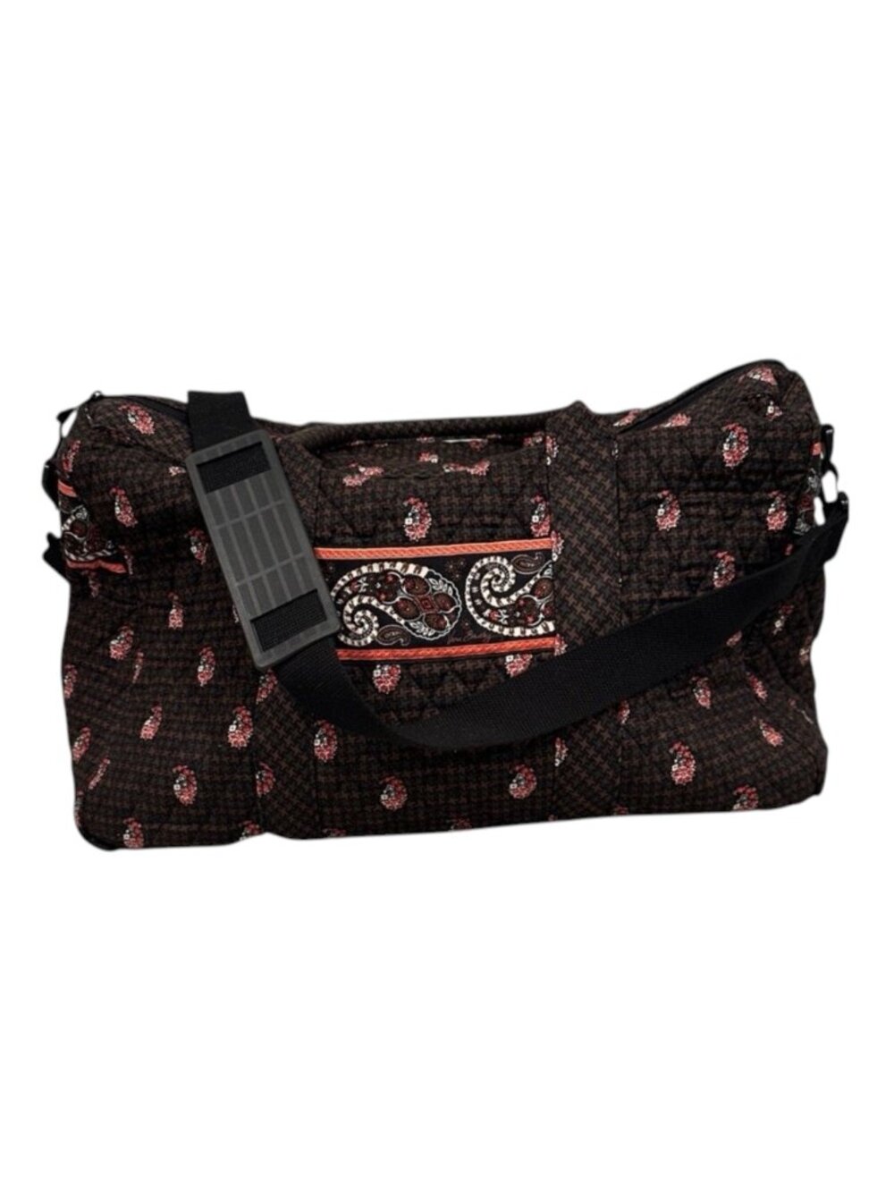 Vera Bradley Duffel Bag Retired Houndstooth Brown w/ Adjustable Strap EUC